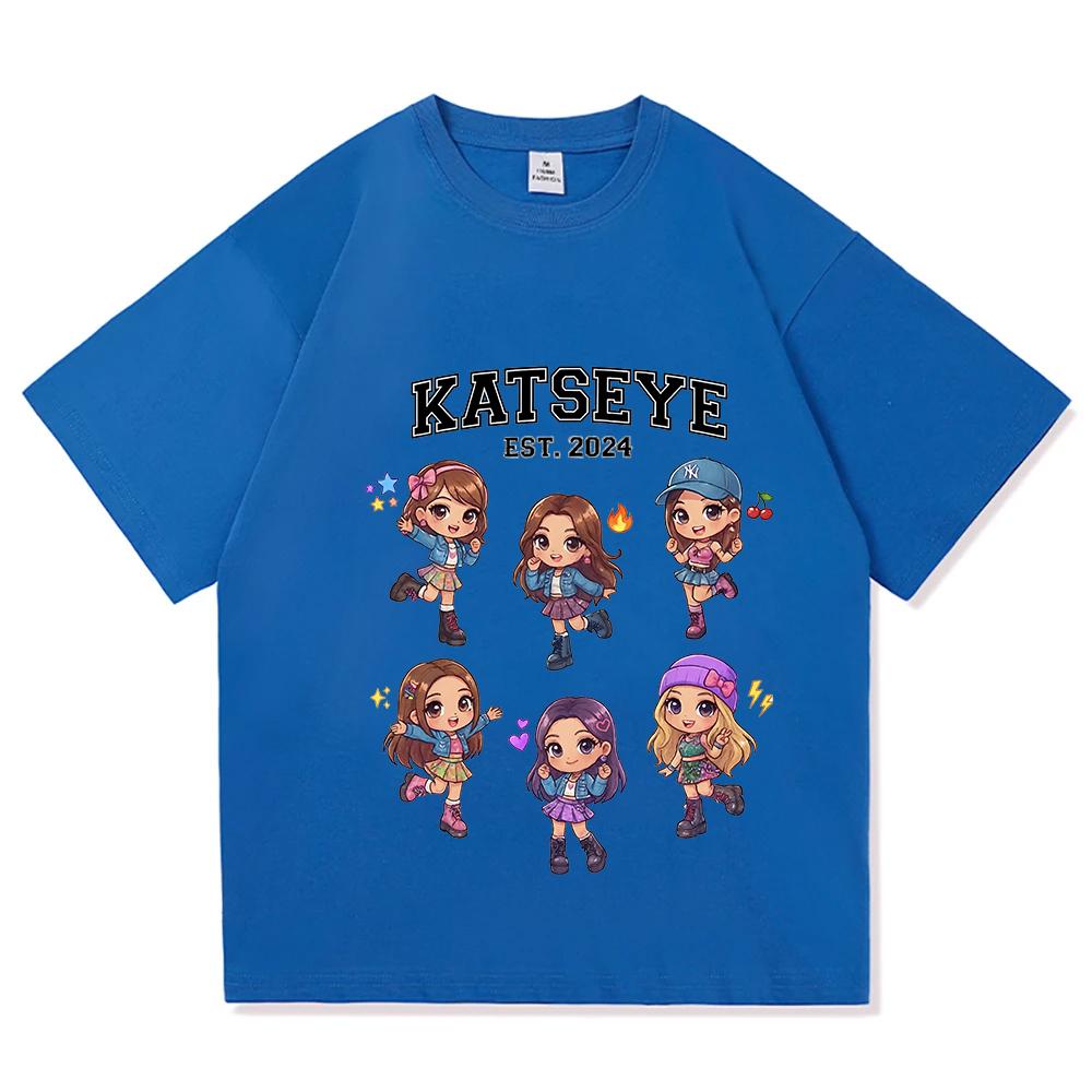 Korean Girls Band KATSEYE Print T-shirt Cotton Short Sleeve Loose Female Tshirts Unisex Streetwear Casual Women Men T Shirt Tees