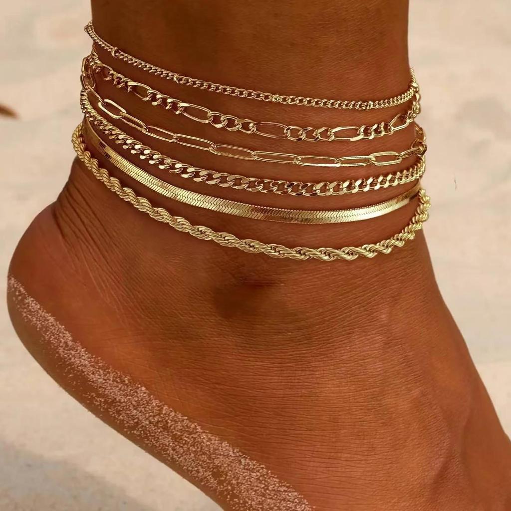 Trendy Multi-layer Sparkling Snake Bone Anklet Set