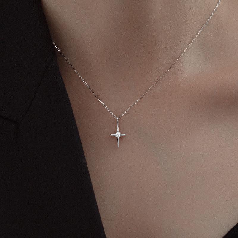 Banyan Tree S925 Silver Minimalist Diamond Cross Women's Fashion Necklace