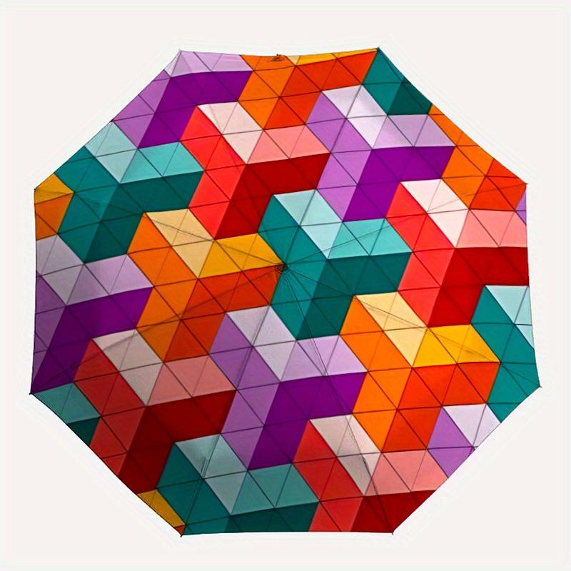 

1pc Geometric Triangle Pattern Automatic Folding Umbrella, Portable & Foldable Design with 8 Ribs, Casual Outdoor Accessory yy250729081