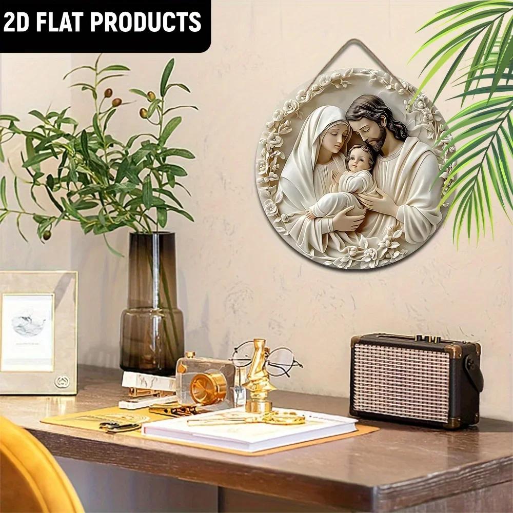 1/2pcs 2D Baptism Pray Faith Theme Family Wooden 7.9Inch/20cm Round Hanging Sign Wall or Door Decor Wall Art, Outdoor Courtyard