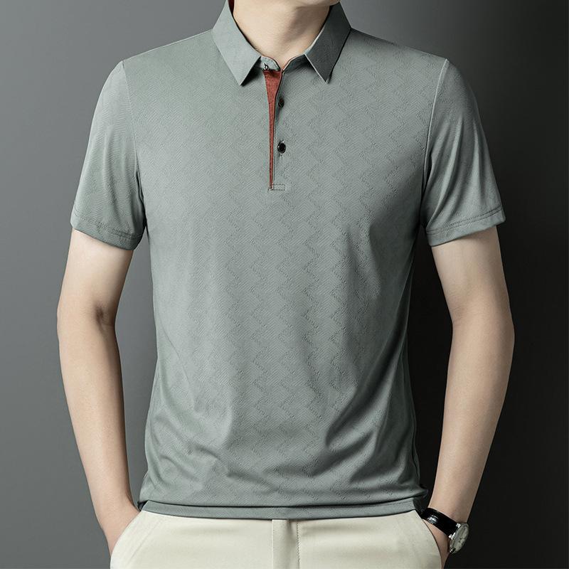 Summer Ice Silk Men's Business Casual Short Sleeve Polo Shirt Breathable Collar T-shirt