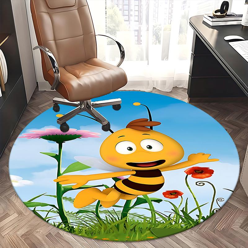 Bright Yellow Bee Chair Mat - Round Carpet for Home Decor, Office Use, Gift Idea Suitable for Bedroom