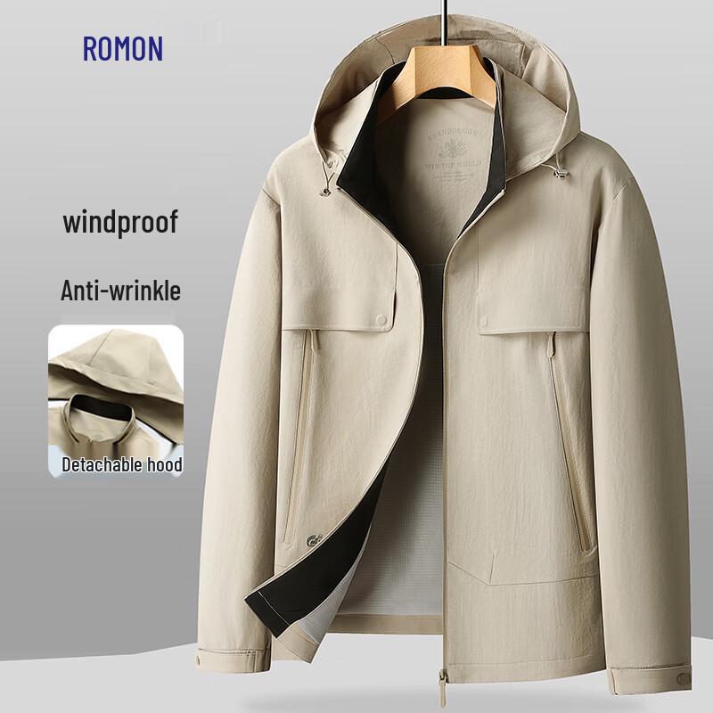 ROMON E Men's Windproof Anti-Wrinkle Removable Hooded Jacket