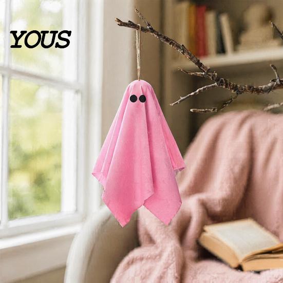 Halloween Party Background Decor Ghost Hanging Decor, Pastel Pink White Soft Girly Room Fabric Ornaments, Cute Spooky Home Three Color Garland