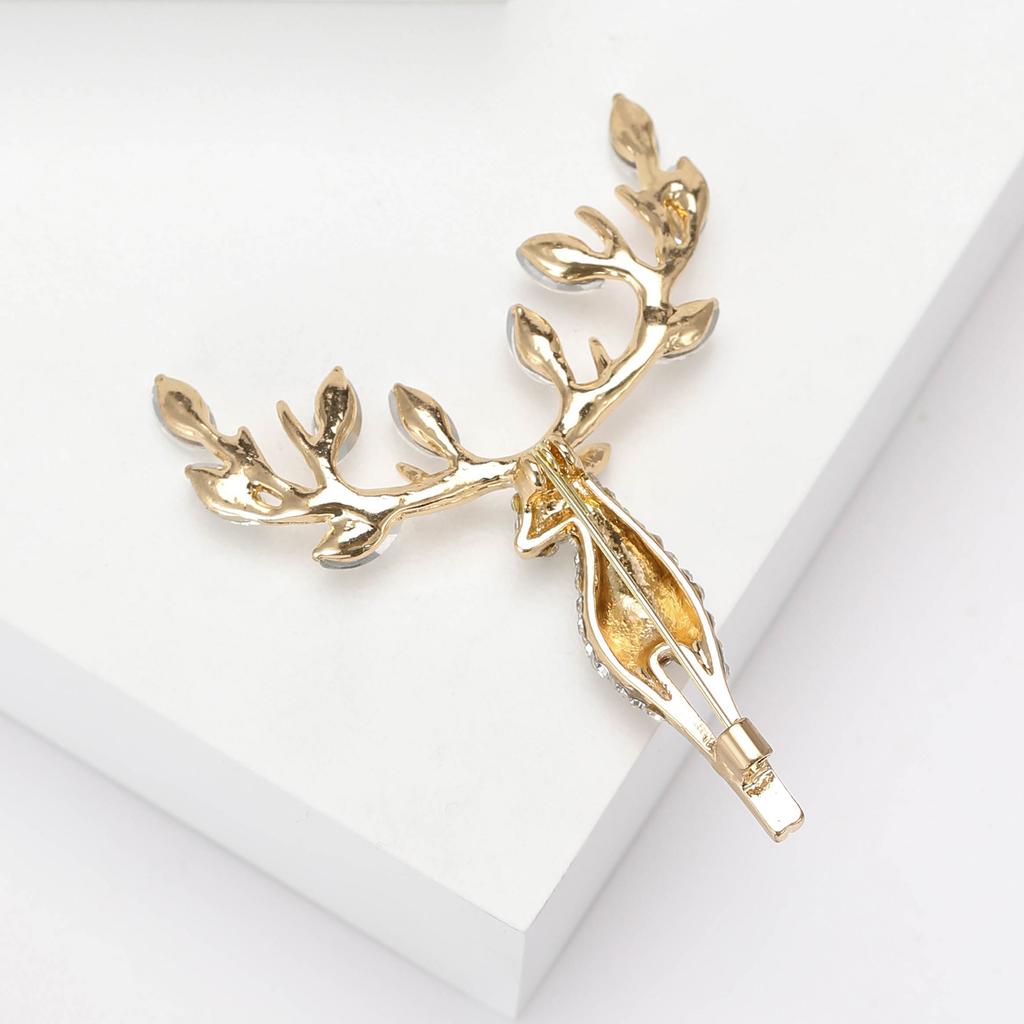 Rhinestone Longhorn Elk Brooches for Women Unisex Glass Animal Pins Banquet Party Backpack Gifts Jewelry Accessories