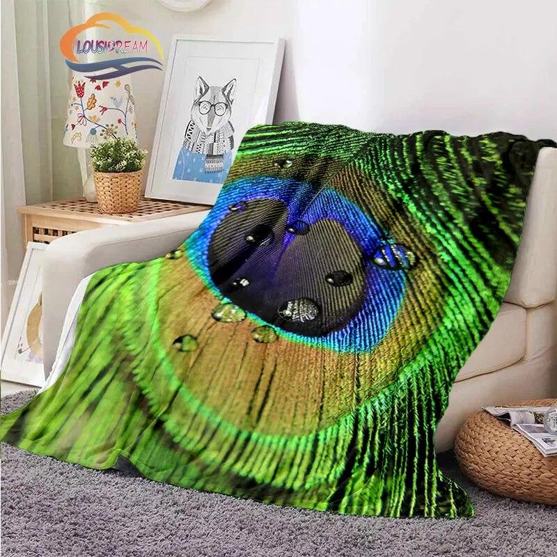 Peacock Feather Flannel Blanket Children's Blanket Sofa and Bed Warm Blanket Office Blanket Portable Travel Camping Blanket