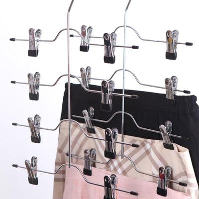 Multifunctional 4 Layer Stainless Steel Pants Hanger Rack Clip Skirt With 8 Clip Top Sale