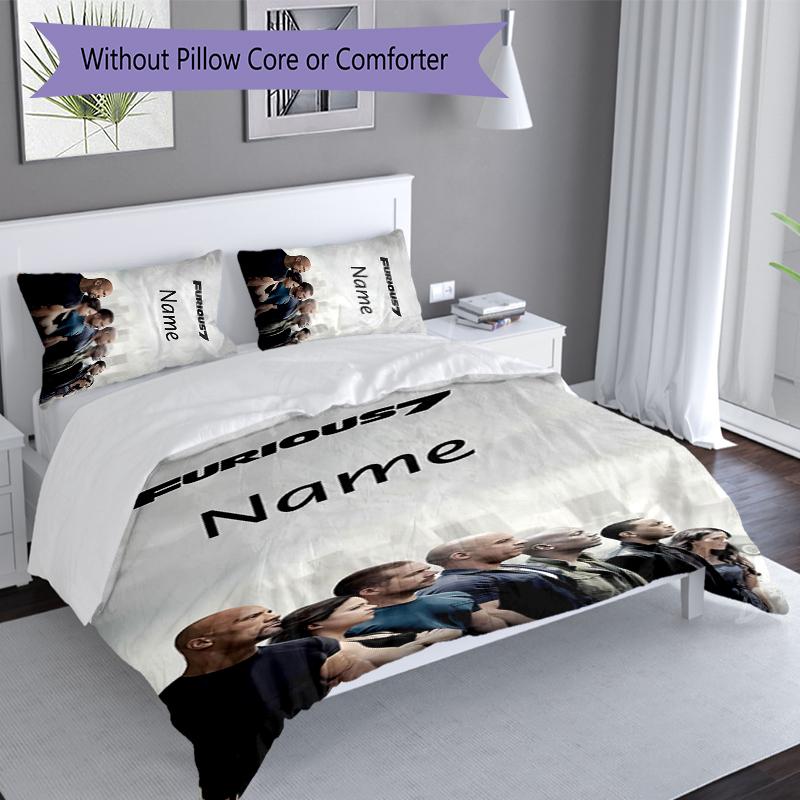 3pcs Custom Name Fast and Furious Set,Includes 1 Duvet Cover and 2 Pillowcases,All-season Bedroom Decor