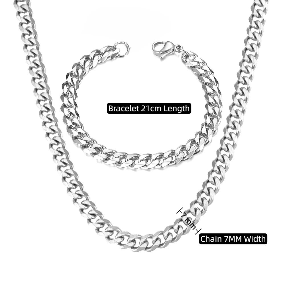 Gold Color Stainless Steel 9mm Thick Cuban Link Chain Bracelets Necklace For Women Men Fashion Party Wedding Jewelry Sets Gift