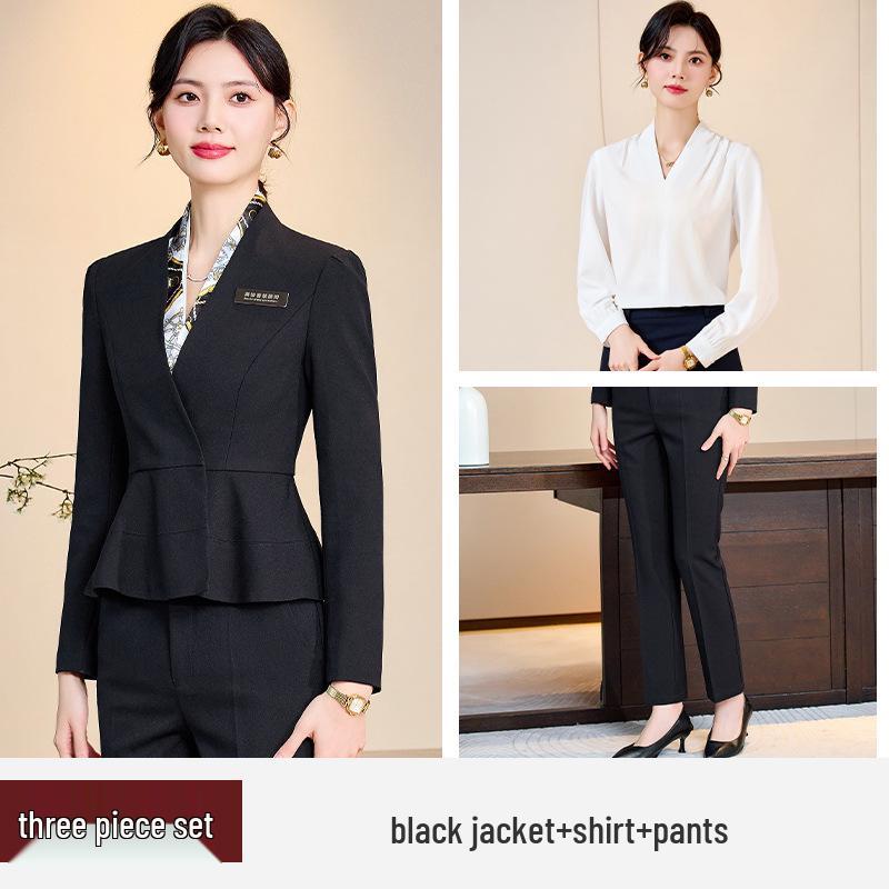 Chic Professional Women's Skirt Suit - Elegant Spring/Autumn Beauty Salon Front Desk Uniform
