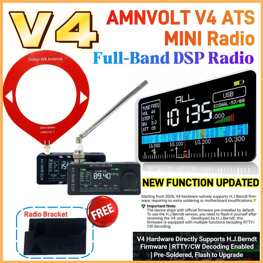 AMNVOLT V4 ATS MINI Radio with Stand & Headphone Amplifier Portable AM FM Radio Receiver TYPE-C Charging for Indoor Outdoor