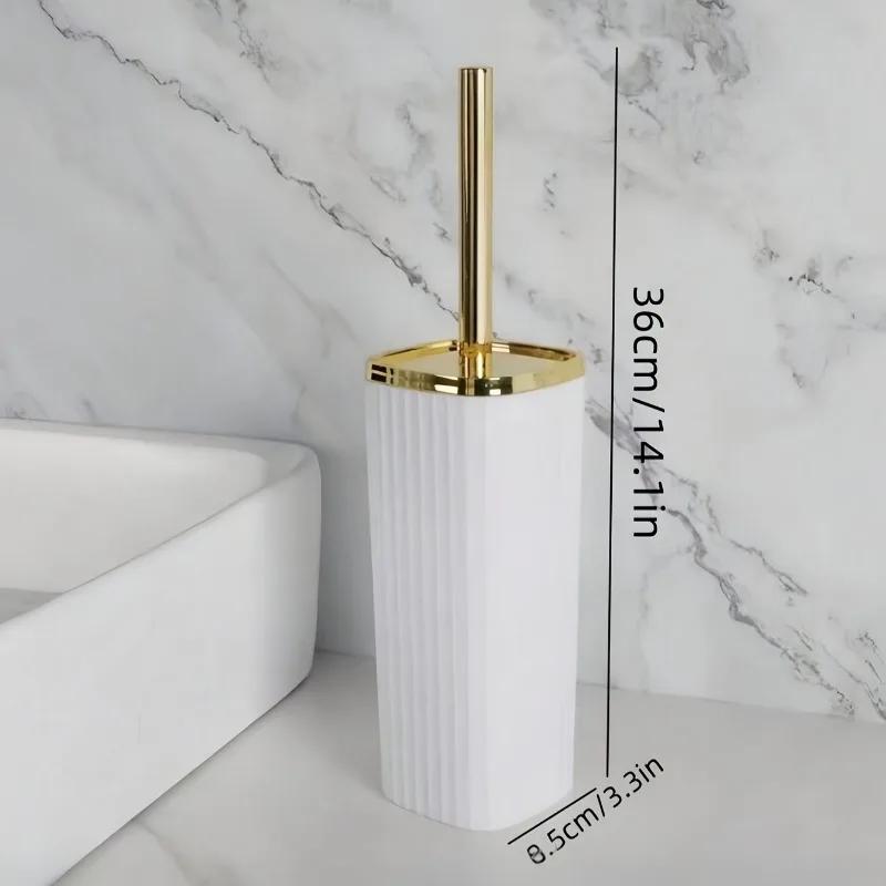 Professional Heavy-Duty 360° Rotating Toilet Brush Set with Adjustable Height Handle, Corrosion-Resistant Compact Stand