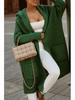 Autumn/Winter Hooded Long Cardigan Sweater with Turn-Down Collar and Letter Knit Design