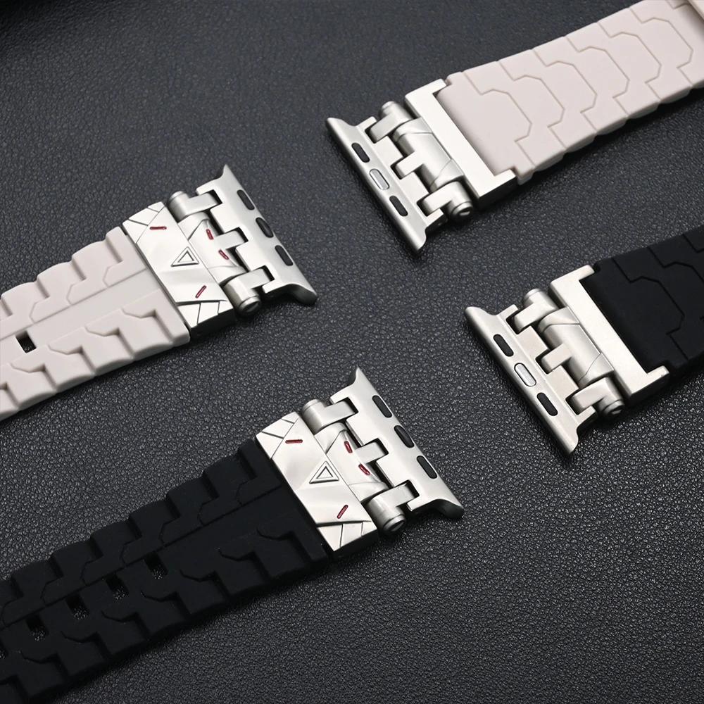 Men Silicone Band For Apple Watch Ultra 2/1 49mm Series 10 9 8 7 Se 6 5 Se Luxury Sports Bracelet for Iwatch 46mm 44 45mm Strap
