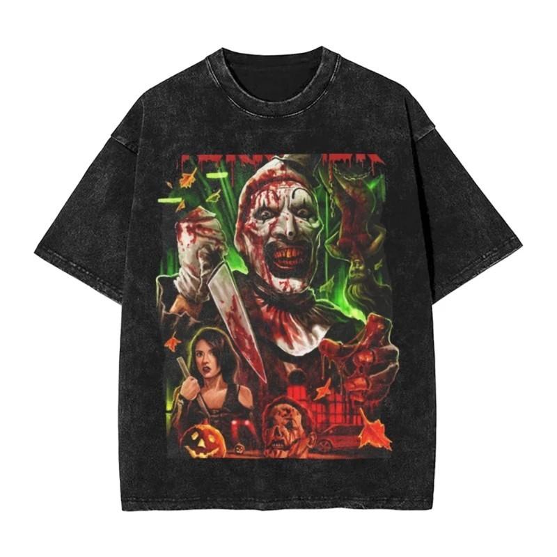 Terrifier TShirt Cotton Washed Tee Art The Clown Oversized YK Terrifier Horror XL