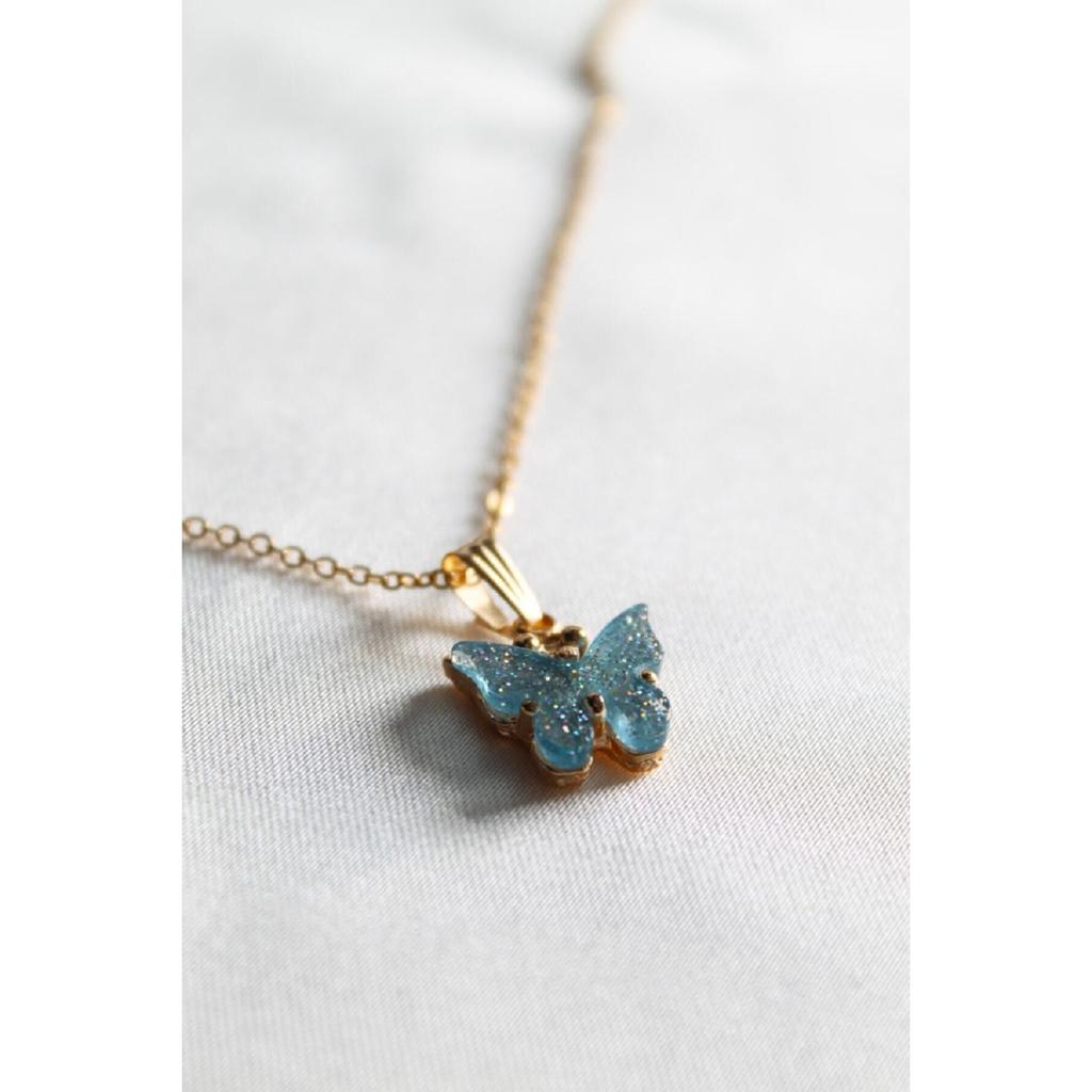 Women's Aqua Green Sparkling Butterfly Necklace And Earrings