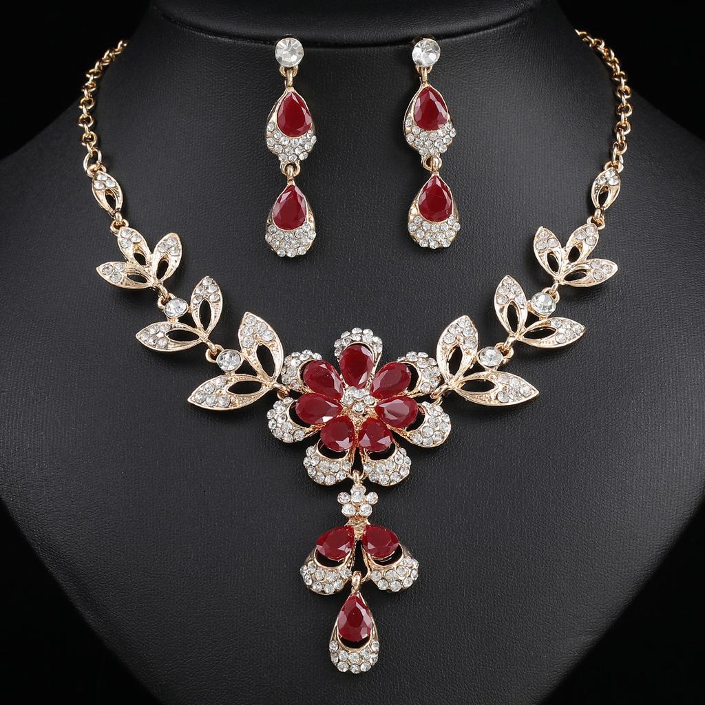 Necklace Set Bridal Vintage Versatile Flower Shape Diamond Collarbone Chain