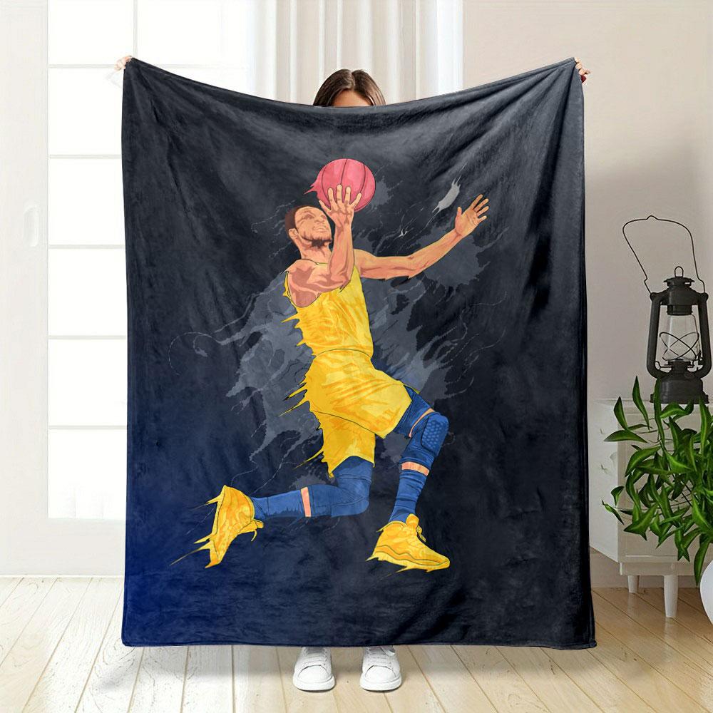 Basketball Player Dynamic Action Yellow Sportswear bedroom Blanket for Livingroom Couch lunch break Soft throw for Friend's festival Gift