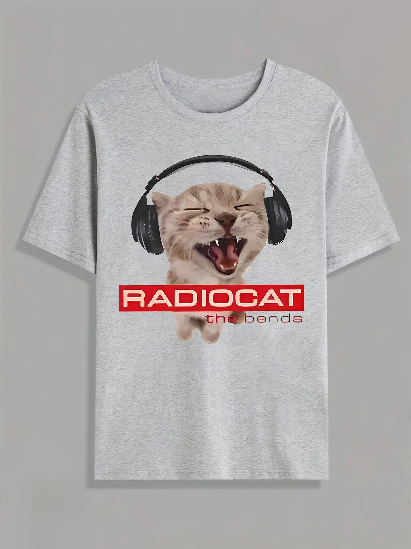Funny Radio Cat Graphic TShirt 100 Cotton ONeck Short Sleeve Summer Casual Unisexs Tshirt Streetwear S