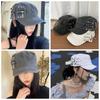 Washed Cotton Rivet Flat Top Metal Rivet Zippers Detail Denim Beret Octagonal Shape Flat Top Rivet Denim Beret Korean Style