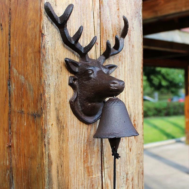 WTEMPO Retro Creative Deer Head Shaped Door Bell Hand-cranked Hanging Bell Wall Decoration Nostalgic Bell Perfect for Outdoor Farm Garden Courtyard
