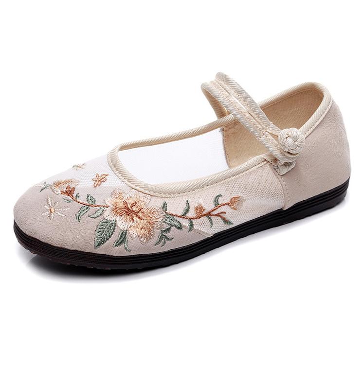 Fashion Retro High Quality Embroidery Ballet Shoes Women Round Toe Buckle Breathable Flat Sandals Fashion Casual Ethnic Style Dance Shoe