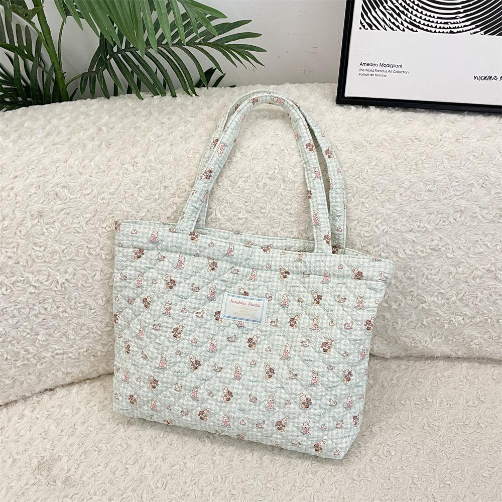 10 Cartoon Printed Quilted Quilted Cotton Bag Shoulder Cotton Bag Women's Horizontal Large-capacity Portable Canvas Bag