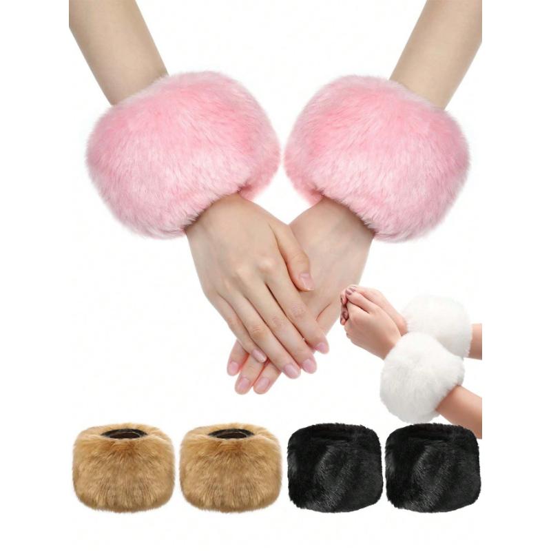 1 Pair Faux Fur Short Wrist Cuff, Elegant & Cute Fingerless Arm Warmer Sleeve For Women, Suitable For Daily Wear, Party, New Year Events