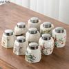 Retro Hand Painted Ceramic Tea Jar Tea Box Alloy Cover Sealed Moisture Proof Jar Tea Canister Candy Jar Household Teas Container