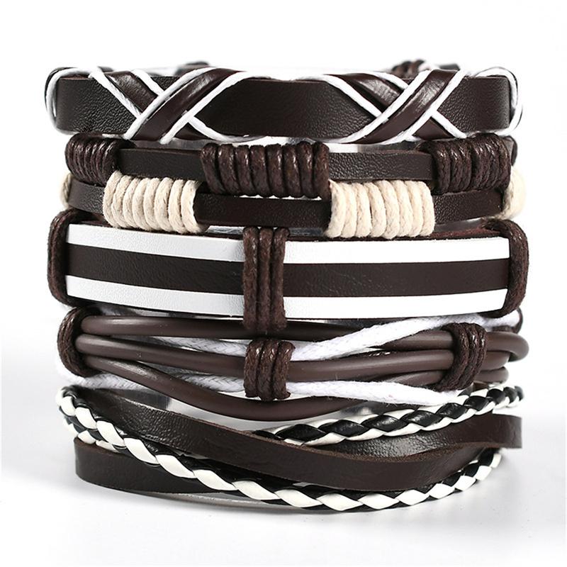 Vinatge Gothic Punk Skull Star Metal Multilayer Leather Men Bracelets & Bangles