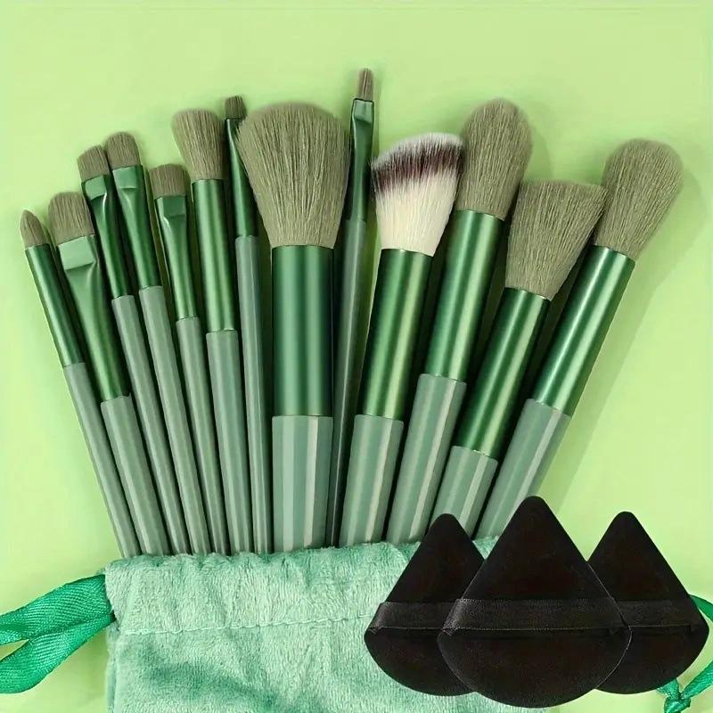 13-Piece Makeup Brush Set Season Green Brown Coffee Color Soft Bristles Non-Shedding Brush Set Eyeshadow Loose Powder