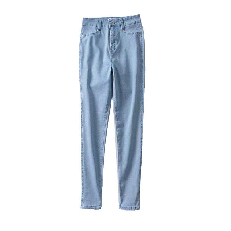 Plus Size High Waist Stretch Light Blue Denim Slim Fit Pencil Pants for Women