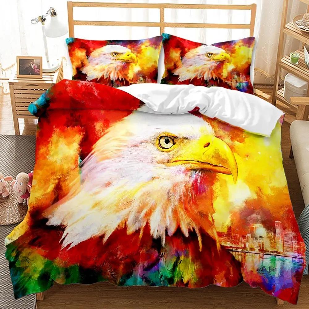 Bald Eagle Patriot United States Flag Duvet Cover Animal Wild Eagle Bedding Set American Flag King Queen Polyester Quilt Cover