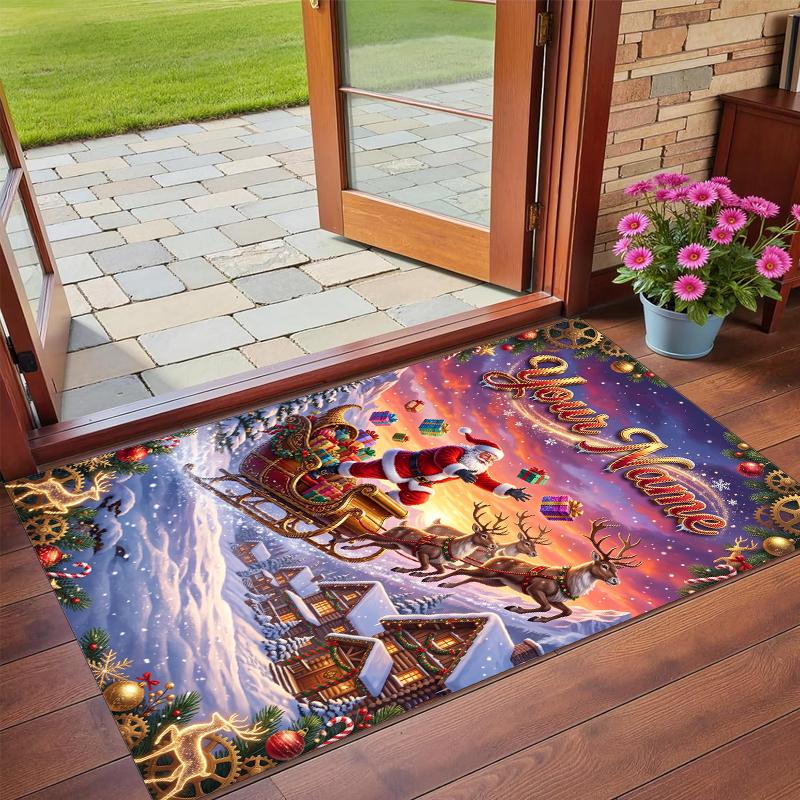 Christmas Custom Name Printed Square Area Rug Soft Non Slip Floor Carpet For Bedroom Holiday Gift