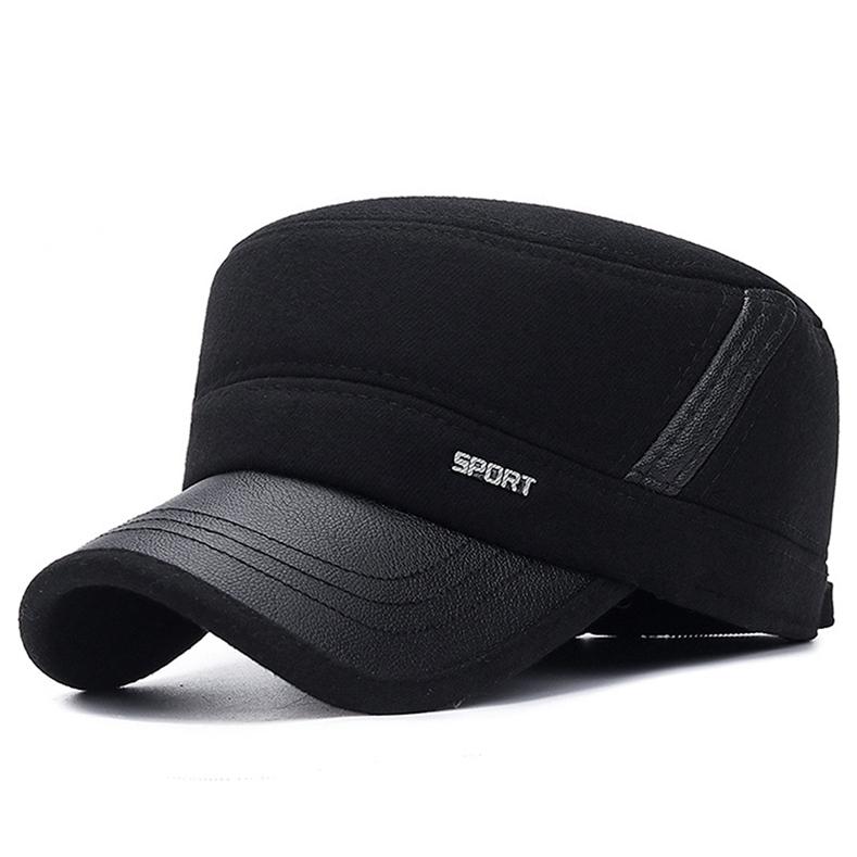 

Чоловічий капелюх середнього та похилого віку Зимовий вуличний теплий захист вух Плоска кепка One Size чорний