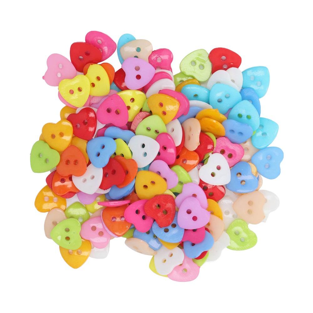 200pcs Multicolor Heart Shaped Buttons 2 Holes Resin Heart Buttons Decorative Buttons  For Sewing