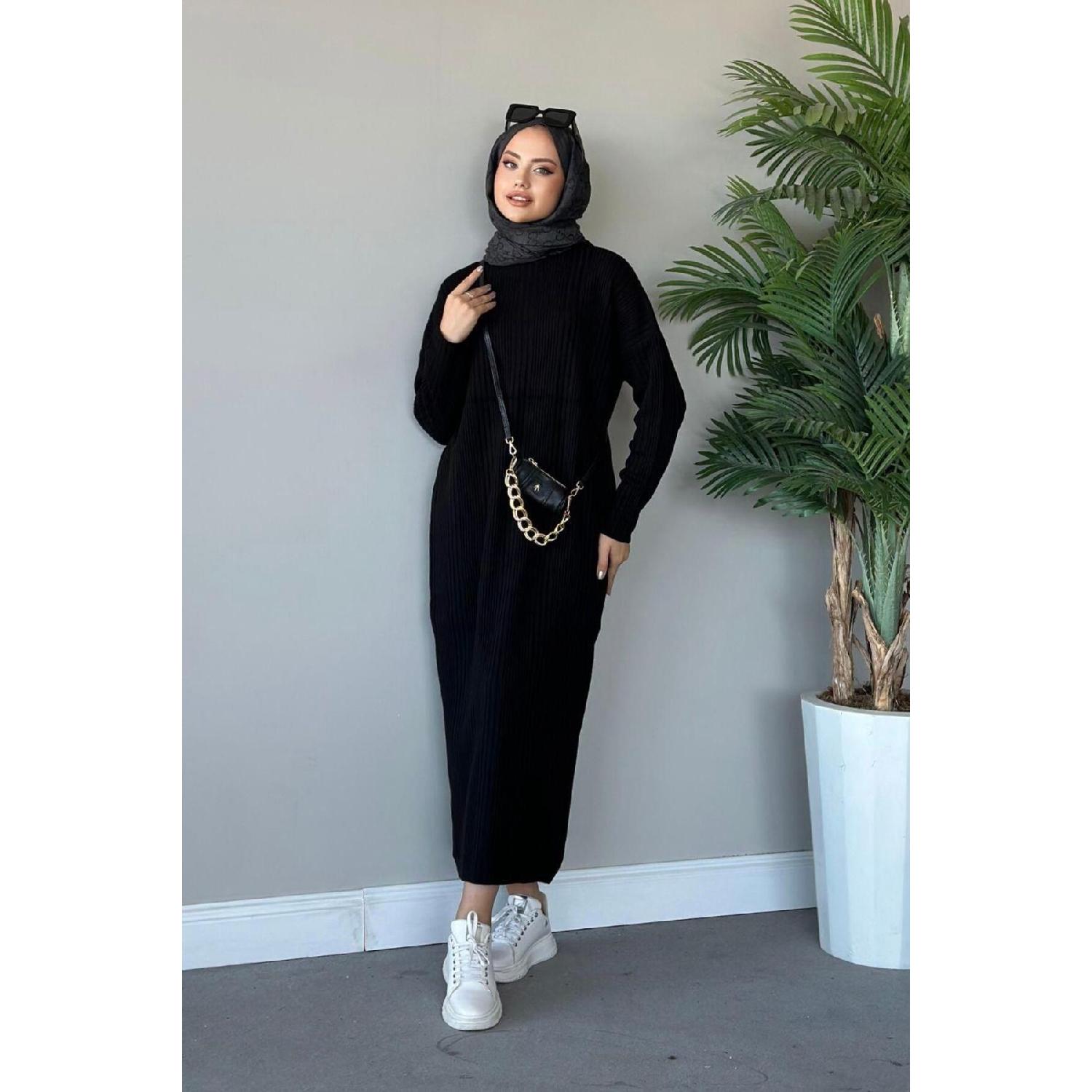 

Ribbed Knitwear Dress Black grullo кольору