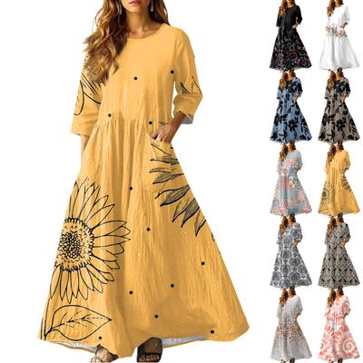 Women's Retro Ethnic Style Ribbon Embroidered Sleeveless Linen V-neck Maxi Dress