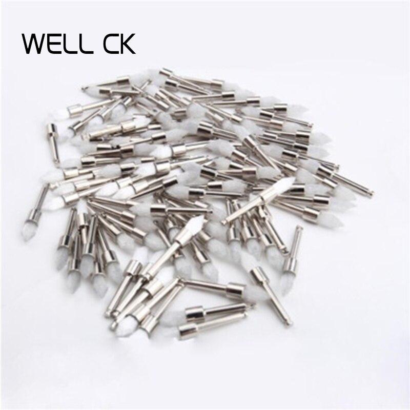 

100 шт./кор., щетка для полировки стоматологических материалов, цветная профилактика, белый нейлоновый лоскут, конус 100pcs White nylon