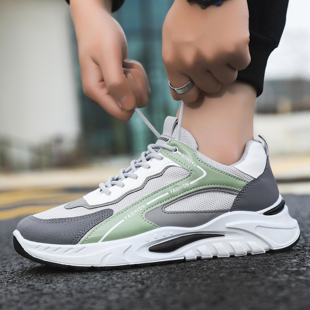 Sneakers men's spring new men's casual shoes breathable flying weave platform student dad shoes