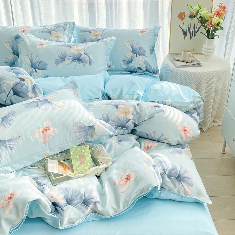 Coton Blue Flower Soft Duvet Cover 3pcs for Young Girls Women Rom Decoration Quen Beding featuring Pilowcase Plant Flower Warm Comforter Cover