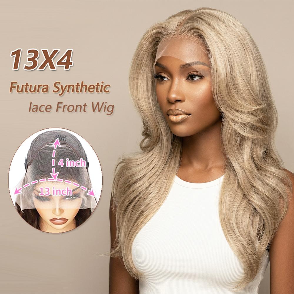 Parrucche Lunghe Honey Blonde 13x4 Lace Front Fibra ad Alta Temperatura Base Senza Colla Onde del Corpo Densità 150% Resistenti al Calore