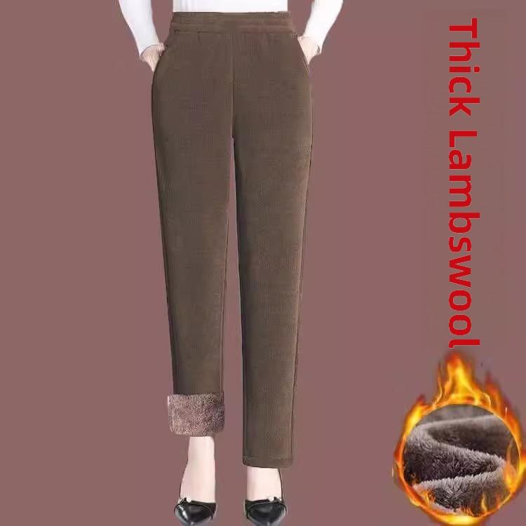 Thickened Corduroy Mom Pants Autumn Winter High Waist Straight Leg Casual Trousers for Middle-Aged Women Harlan Loose Fit