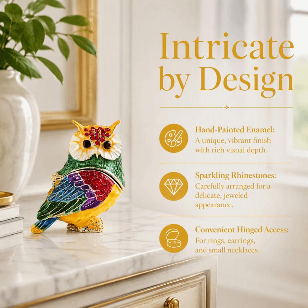 Jewelry Holder Owl Jewelry Box Zinc Alloy Owl Figurine Collectible Owl Trinket Box  Home Decoration