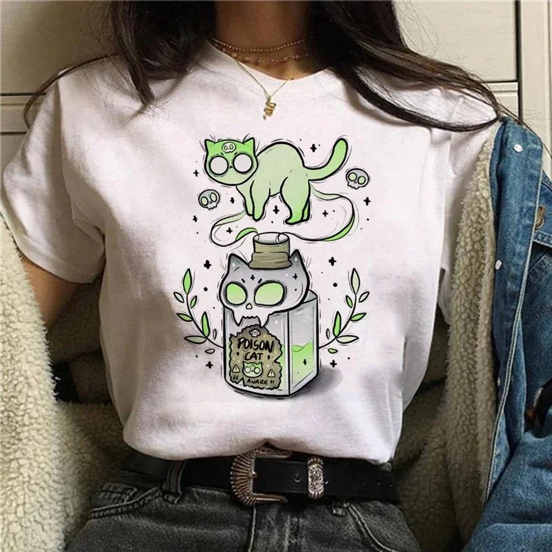 Kawaii Women's Sweet 90s Women's Cartoon Cat Summer Fashion Print Short-sleeved Cute Clothes Tops T-shirts T-shirts