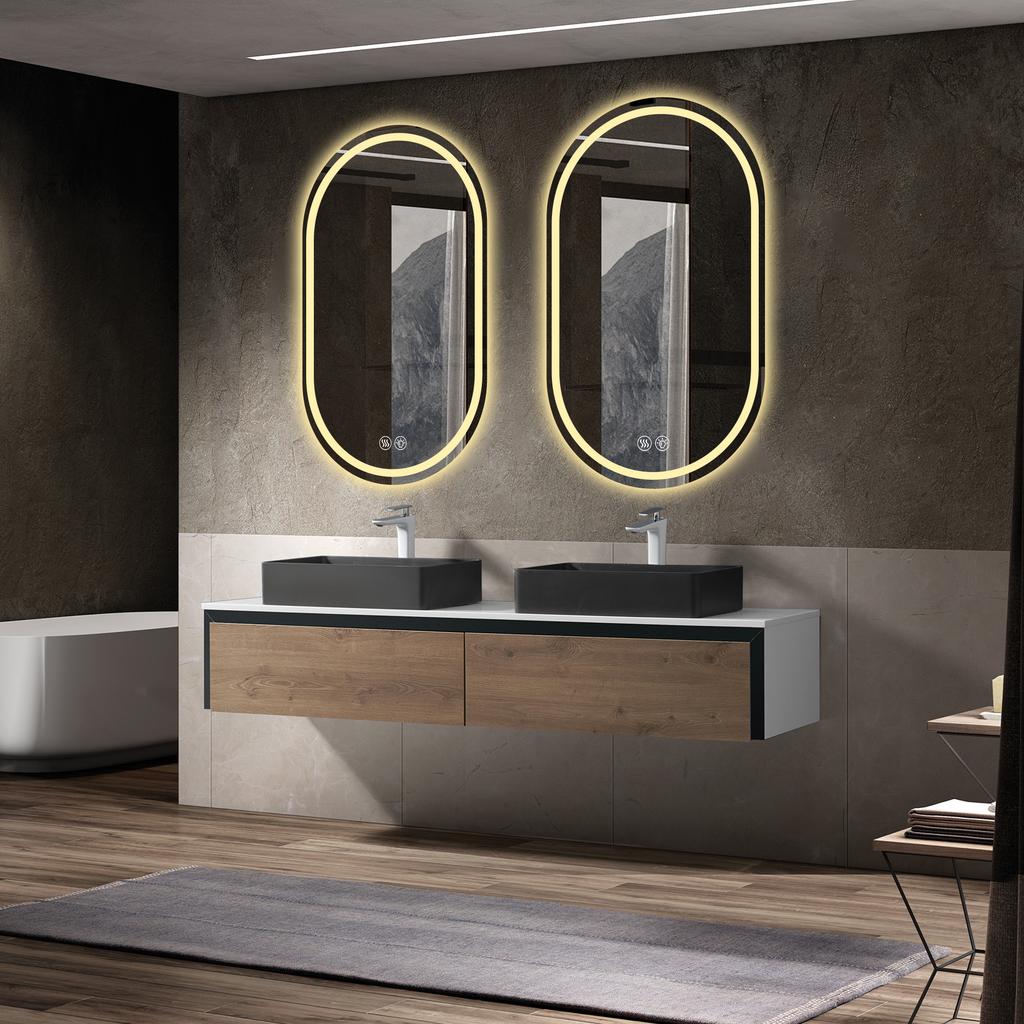 60*90cm  Frameless Oval Wall-Mounted Smart Mirror, Anti-Fog Touch Screen Bathroom Mirror
