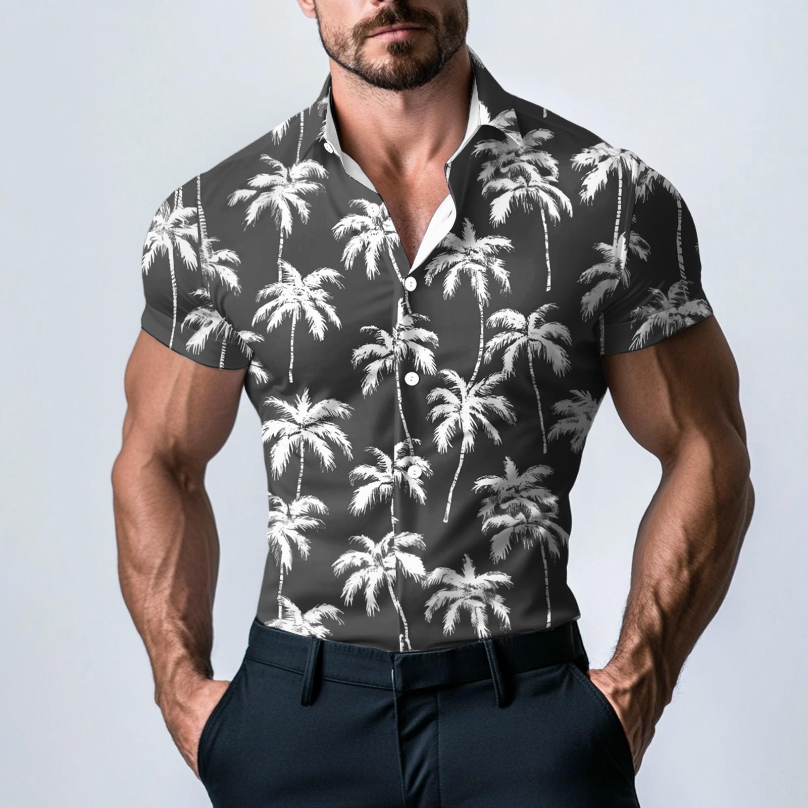 

Мужская модная атласная рубашка с коротким рукавом с принтом XL