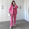 Europe, America, cross-border, women's clothing 2025 new fashion casual suit solid color long-sleeved sweater zipper trousers two-piece set