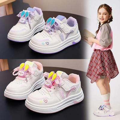 Mädchen-Hasen-Sportschuhe - Frühjahr/Herbst 2025 Weiche Sohle Skate-Schuhe für mittelgroße/große Kinder in Weiß